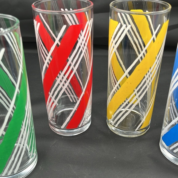 Set of 5 Vintage Libbey Color Stripe Glasses. MCM Retro Style. - Picture 3 of 12